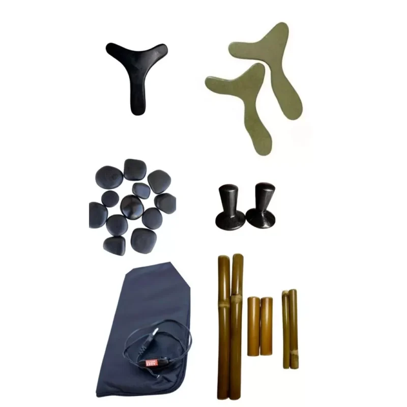 Kit 12 Pedras Vulcânicas + 2 Massageadores Cogumelo + Pantala Facial+ Bolsa Térmica + Par de Pantalas + Bambuterapia - Image 2