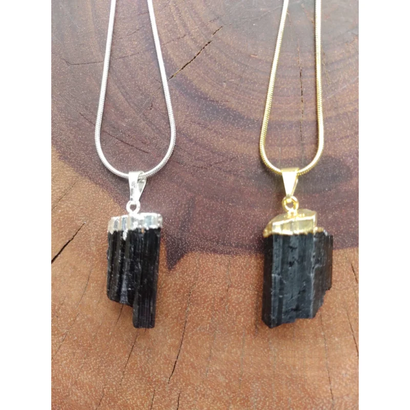 Colar Feminino ou Colar Masculino de Pedra Turmalina Negra (com eletroplayting folheado a prata ou a ouro) - Image 2